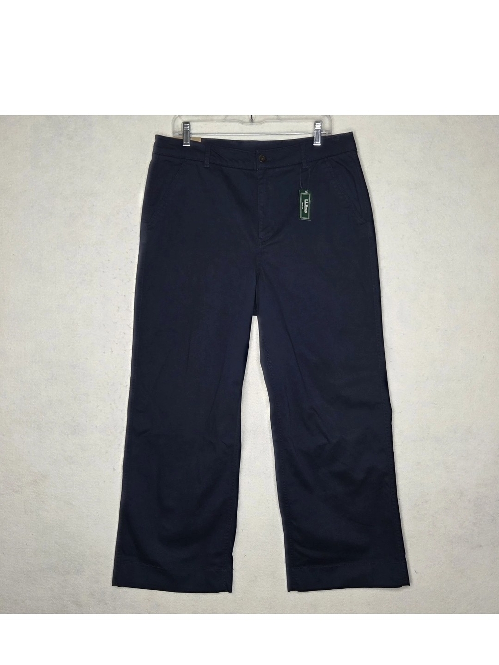 LL Bean NWT Comfort Stretch Wide Leg Chino Pant Womens 14 Reg Ankle Navy Classic